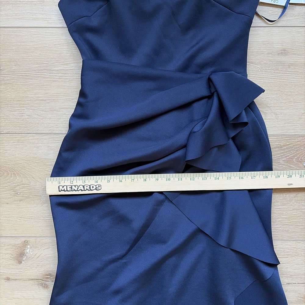 Xscape Petite Gown 10P Navy One Shoulder Ruffle Sheath Formal Wedding Guest NWT - Picture 7 of 9